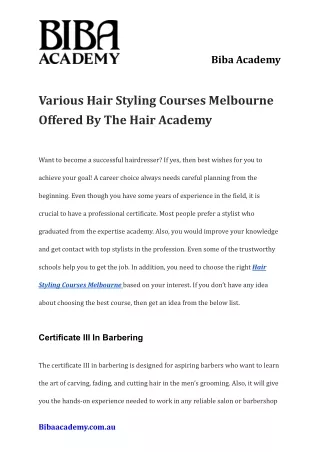 Various Hair Styling Courses Melbourne Offered By The Hair Academy