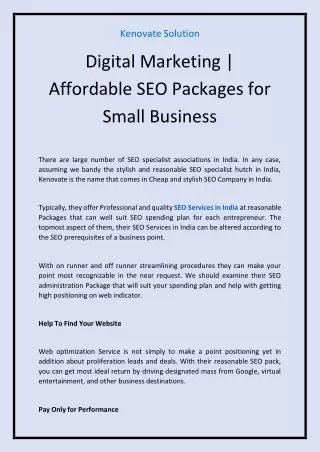 Kenovate| Digital Marketing | Affordable SEO Packages for Small Business