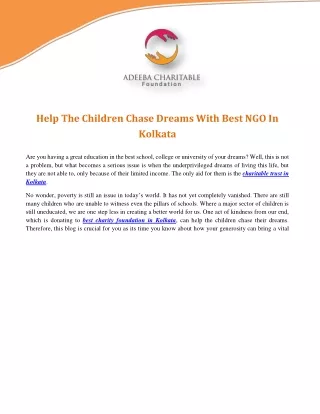 Help The Children Chase Dreams With Best NGO In Kolkata