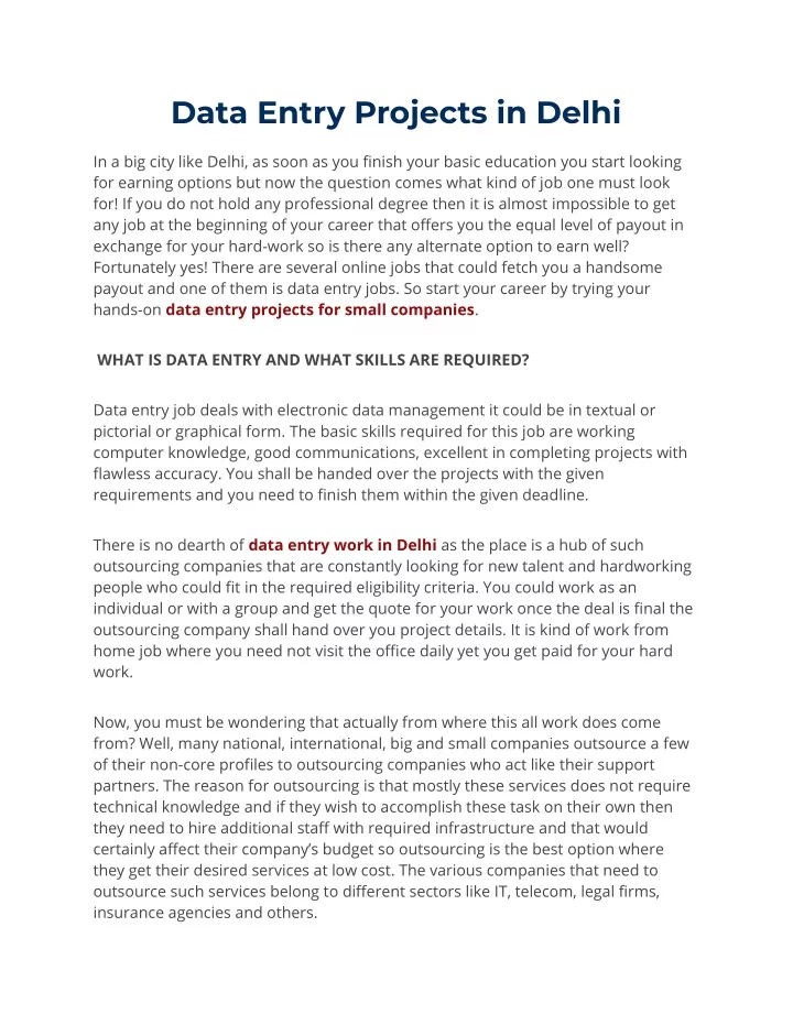 data entry projects in delhi