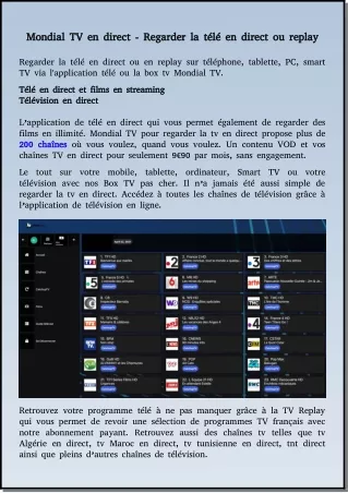 Mondial TV en direct - Regarder la télé en direct ou replay