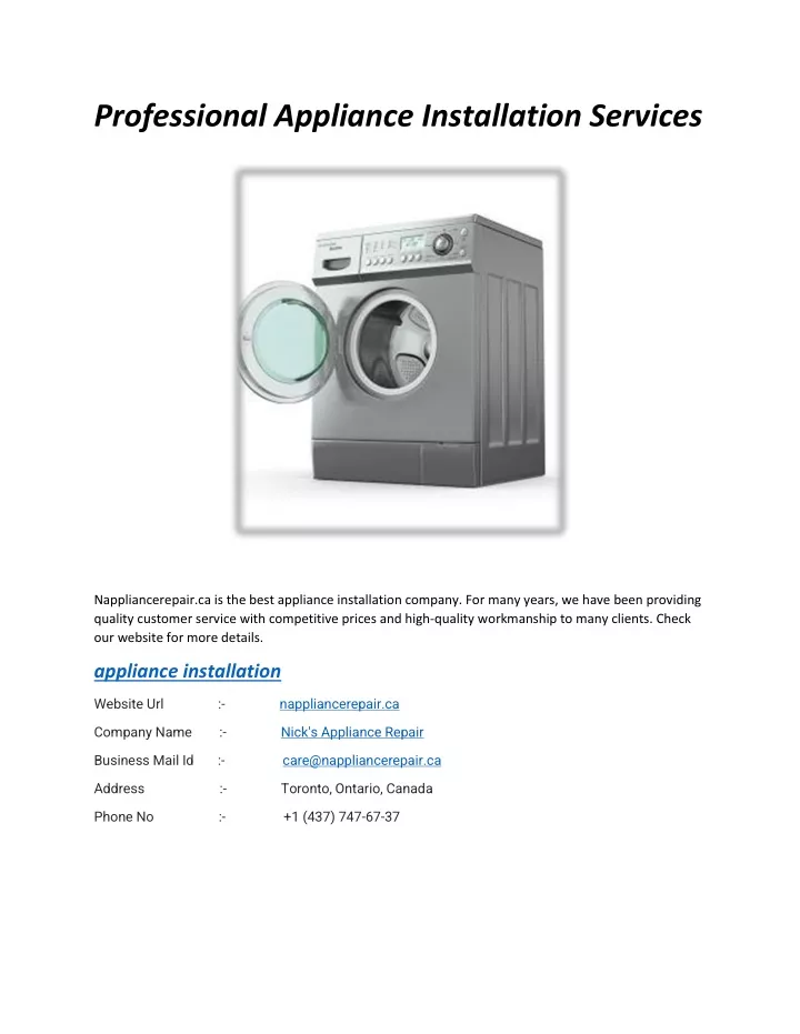 professional appliance installation services