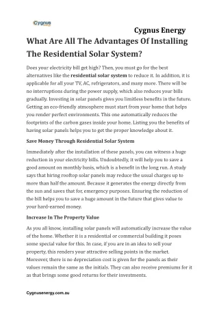 What Are All The Advantages Of Installing The Residential Solar System