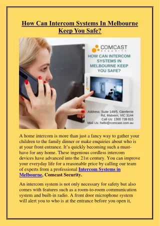 How Can Intercom Systems In Melbourne Keep You Safe?