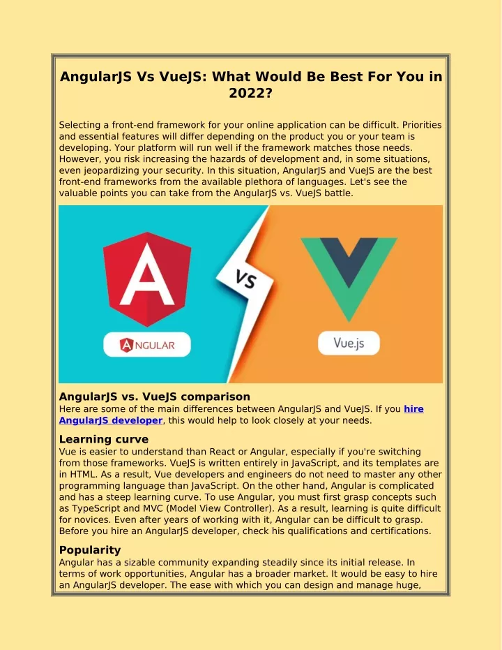 angularjs vs vuejs what would be best