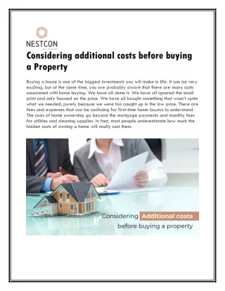 Considering additional costs before buying a Property