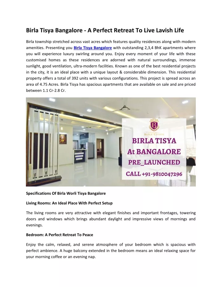 birla tisya bangalore a perfect retreat to live