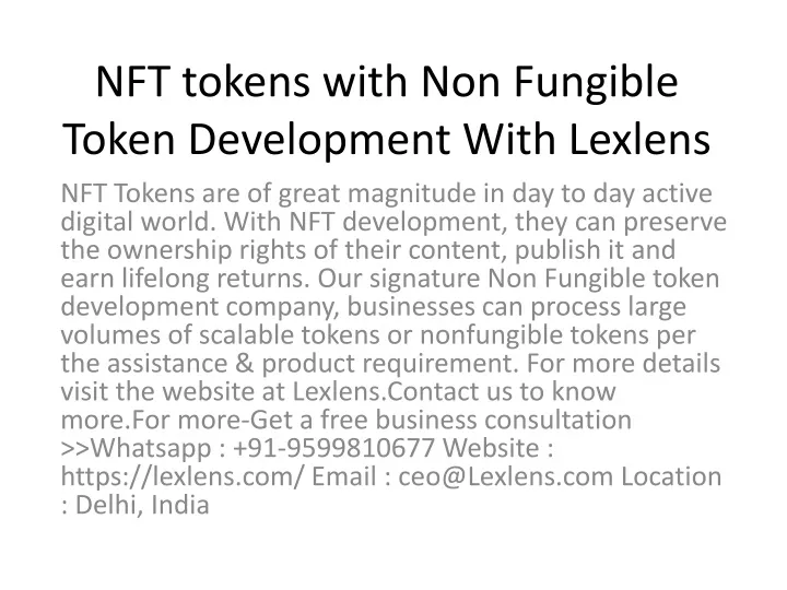 nft tokens with non fungible token development with lexlens