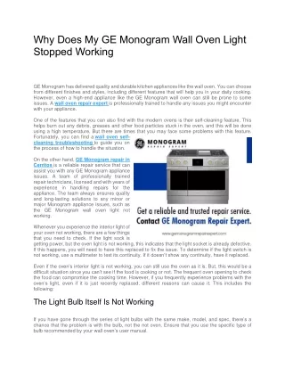 Why Does My GE Monogram Wall Oven Light Stopped Working