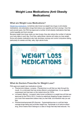 What are Weight Loss Medications?