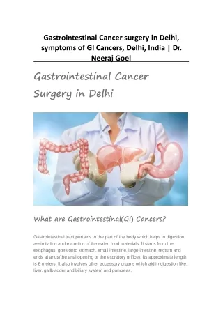 Gastrointestinal Cancer surgery in Delhi, symptoms of GI Cancers, Delhi, India