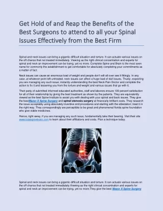 Get Hold of and Reap the Benefits of the Best Surgeons to attend to all your Spinal Issues Effectively from the Best Fir