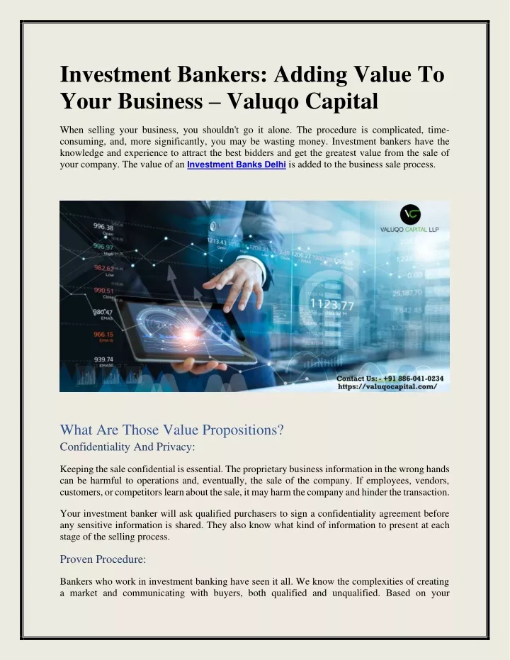 investment bankers adding value to your business