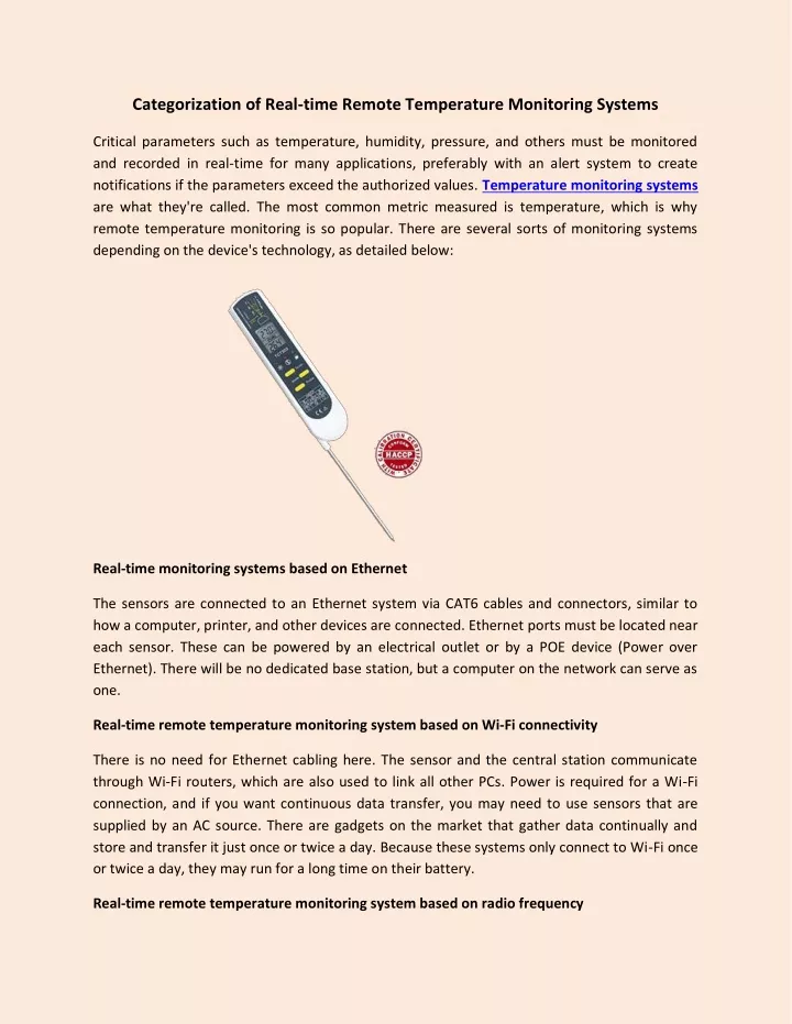 categorization of real time remote temperature