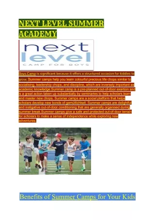 next level summer academy