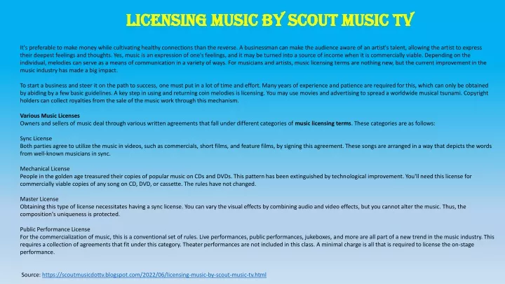 licensing music by scout music tv