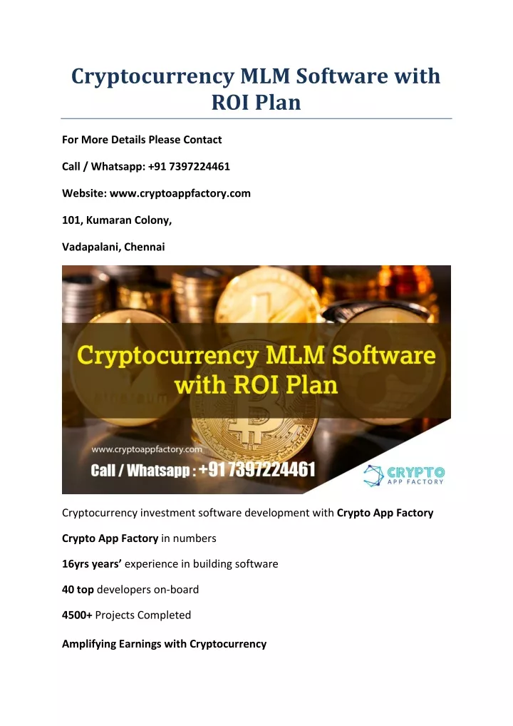 cryptocurrency mlm software with roi plan