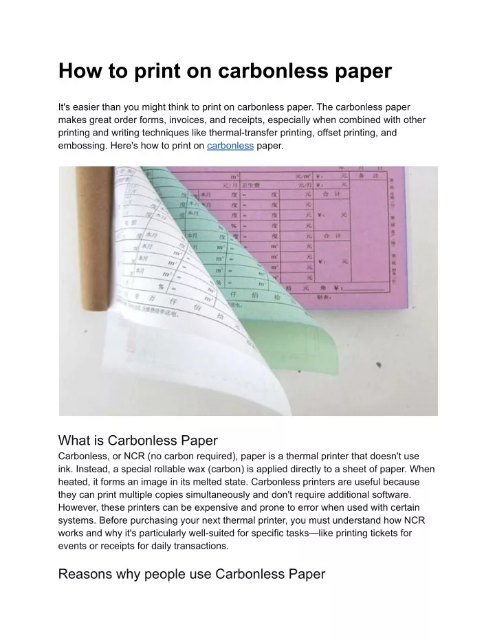 how to print on carbonless paper