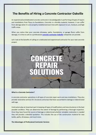 The Benefits of Hiring a Concrete Contractor Oakville