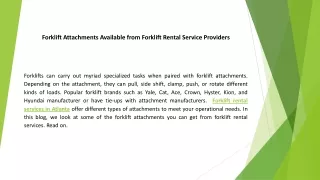 Forklift Attachments Available from Forklift Rental Service Providers