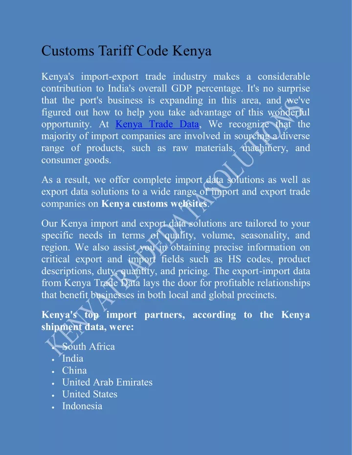 PPT Customs Tariff Code Kenya PowerPoint Presentation, free download