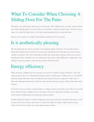 What To Consider When Choosing A Sliding Door For The Patio
