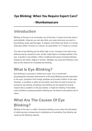 Eye Blinking When You Require Expert Care - Mumbaieyecare