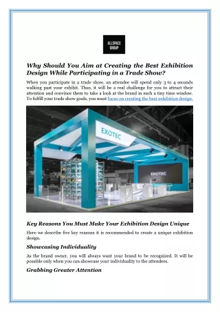 Why Should You Aim at Creating the Best Exhibition Design While Participating in a Trade Show