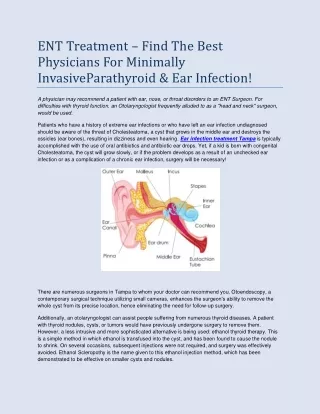 ENT Treatment – Find The Best Physicians For Minimally InvasiveParathyroid & Ear Infection!