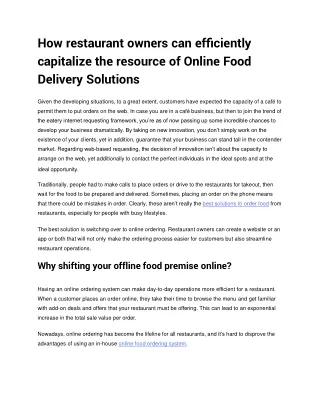 How restaurant owners can efficiently capitalize the resource of Online Food Delivery Solutions