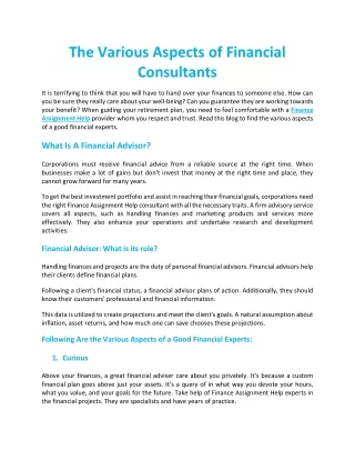 the various aspects of financial consultants