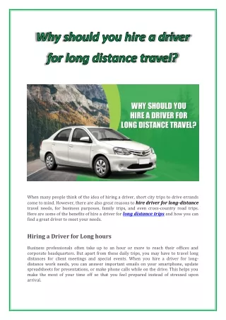 Why should you hire a driver for long distance travel