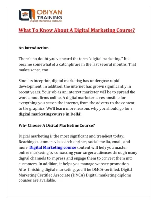 What To Know About A Digital Marketing Course