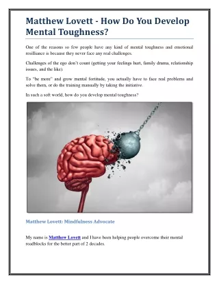 Matthew Lovett - How Do You Develop Mental Toughness