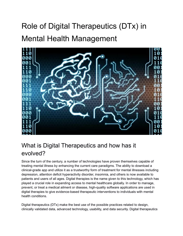 role of digital therapeutics dtx in mental health