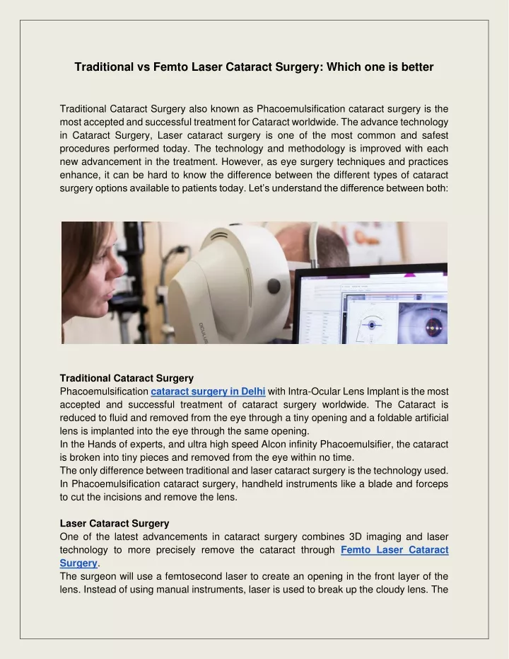 traditional vs femto laser cataract surgery which
