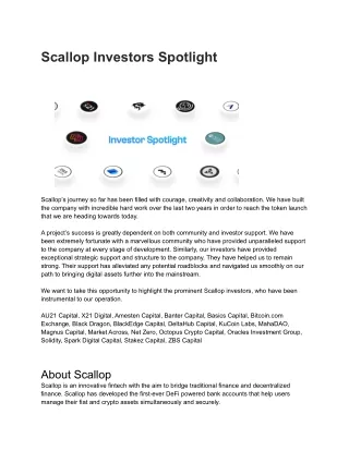 Investors in Scallops in the Spotlight