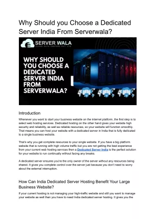 why should you choose a dedicated server india