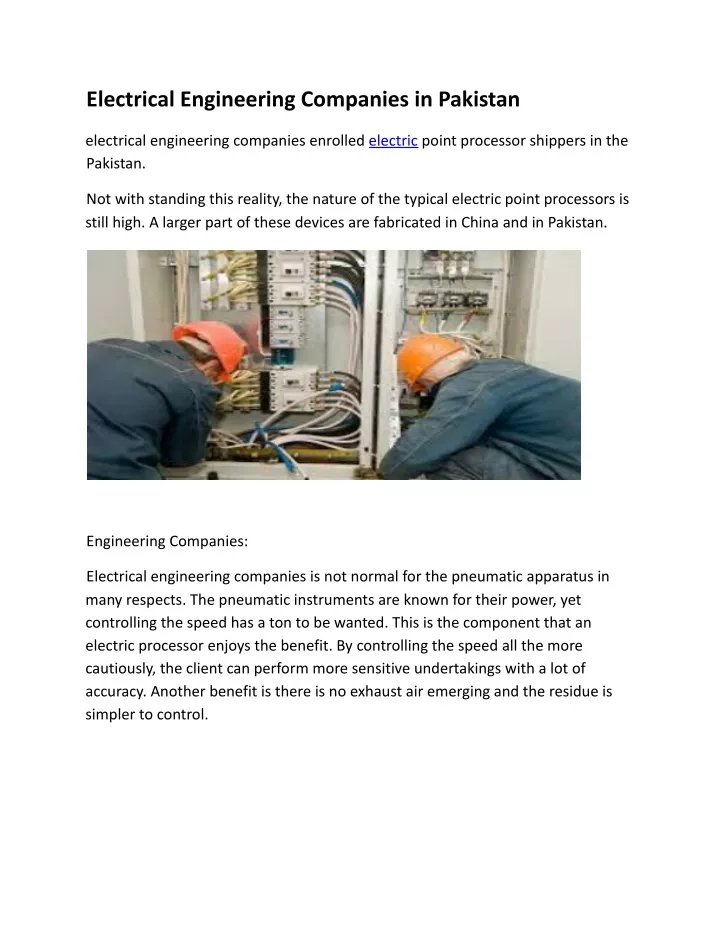 electrical engineering companies in pakistan