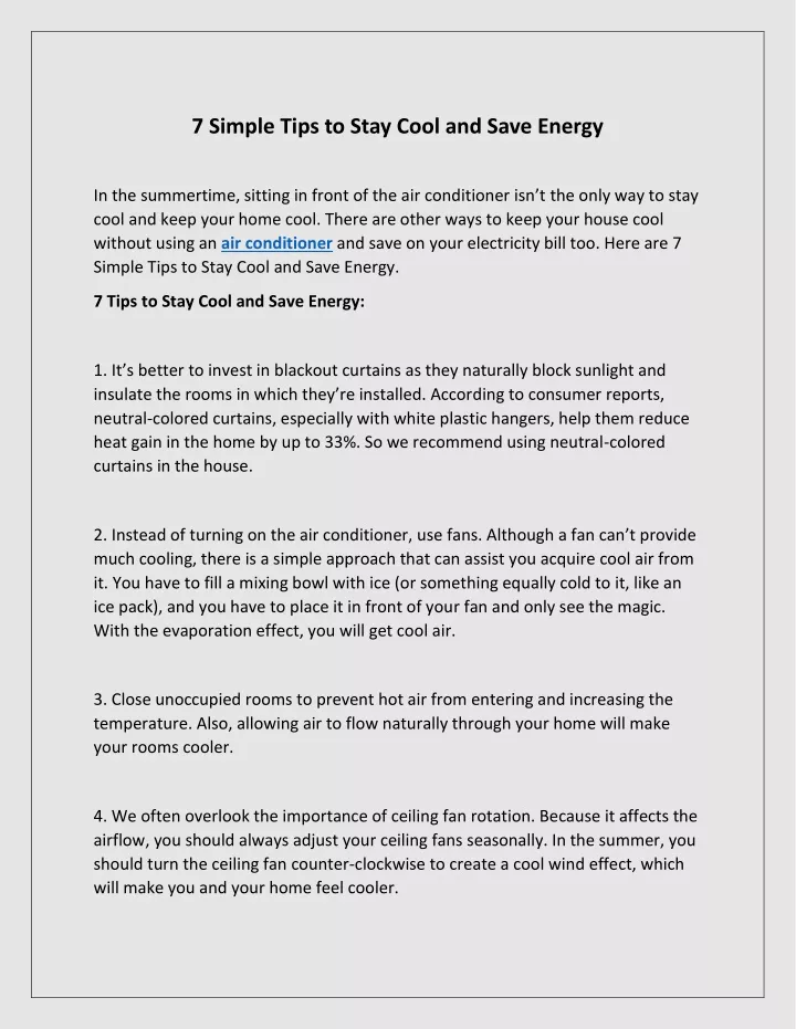 7 simple tips to stay cool and save energy