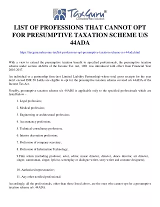 list of professions that cannot opt for presumptive taxation scheme u s 44ada