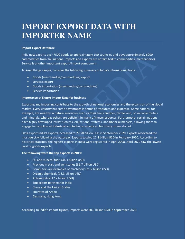import export data with importer name