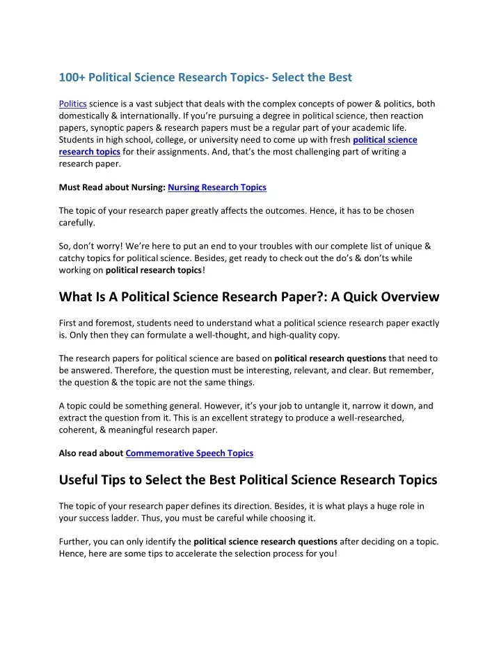 100 political science research topics