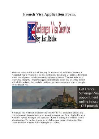 french visa application form