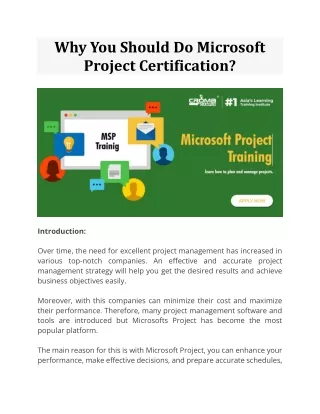 Why You Should Do Microsoft Project Certification?