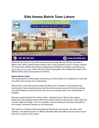 Elite Homes Bahria Town Lahore