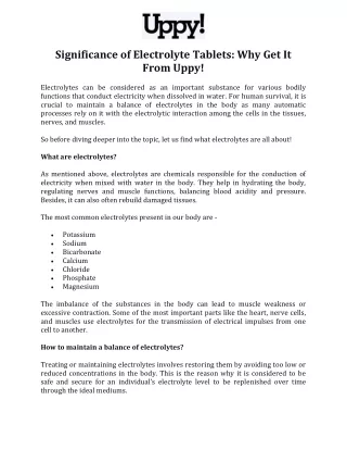 Significance of Electrolyte Tablets Why Get It From Uppy!