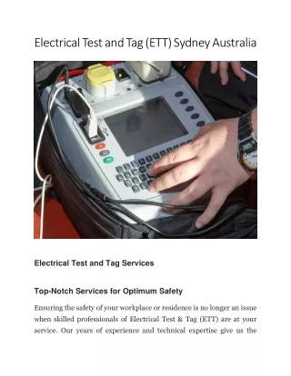 Electrical Test and Tag Sydney Australia