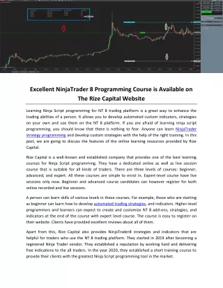 excellent ninjatrader 8 programming course