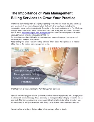 The Importance of Pain Management Billing Services to Grow Your Practice